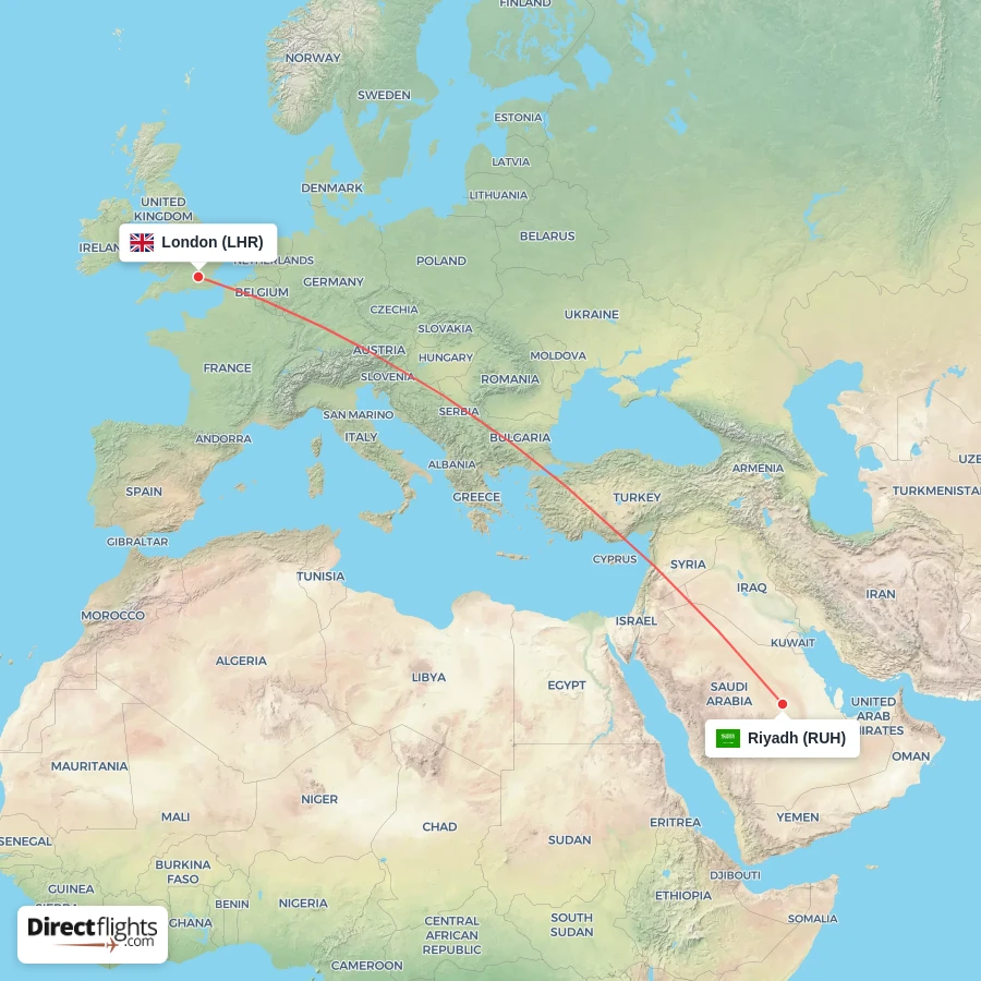 LHR - RUH route map