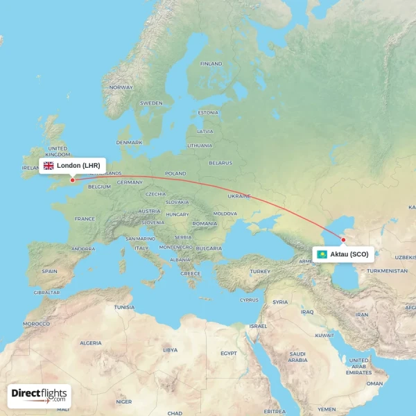 London - Aktau direct flight map
