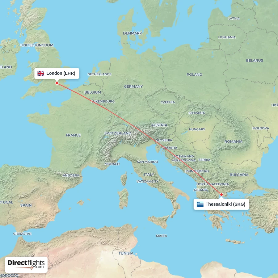 LHR - SKG route map