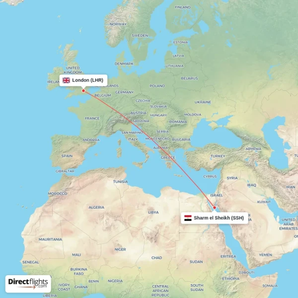 London - Sharm el Sheikh direct flight map