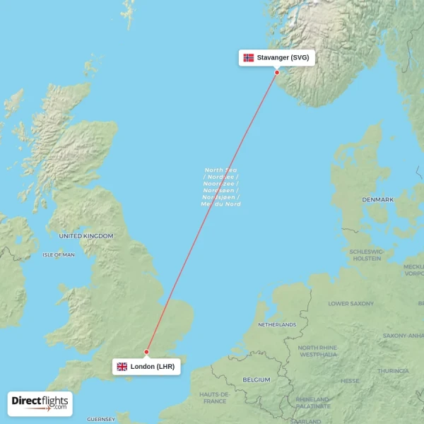 London - Stavanger direct flight map