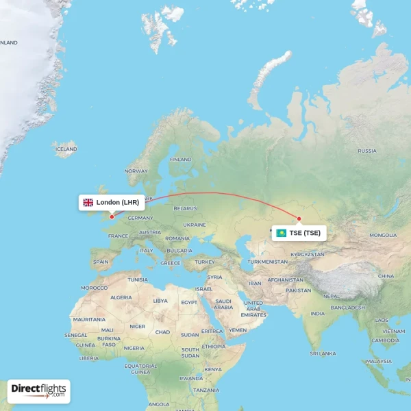 London - TSE direct flight map
