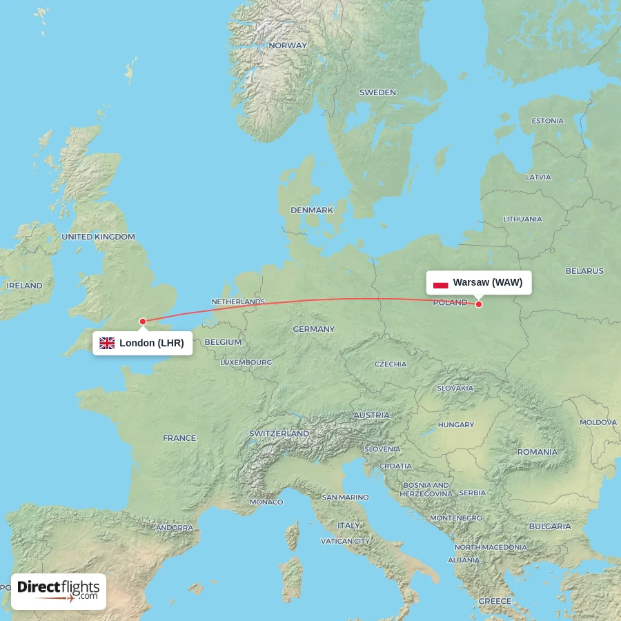 LHR - WAW route map