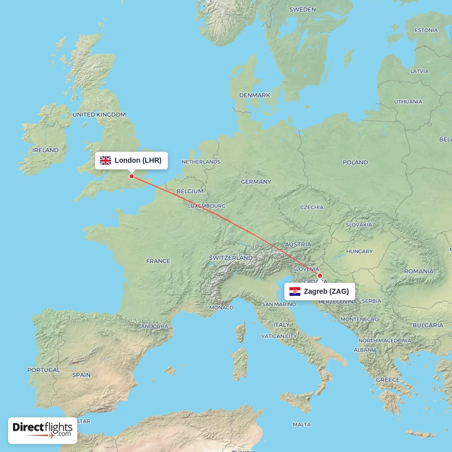 LHR - ZAG route map