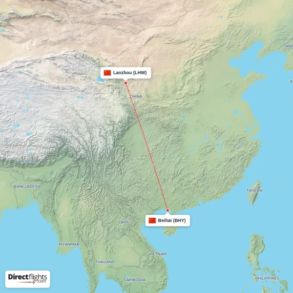 Lanzhou - Beihai direct flight map