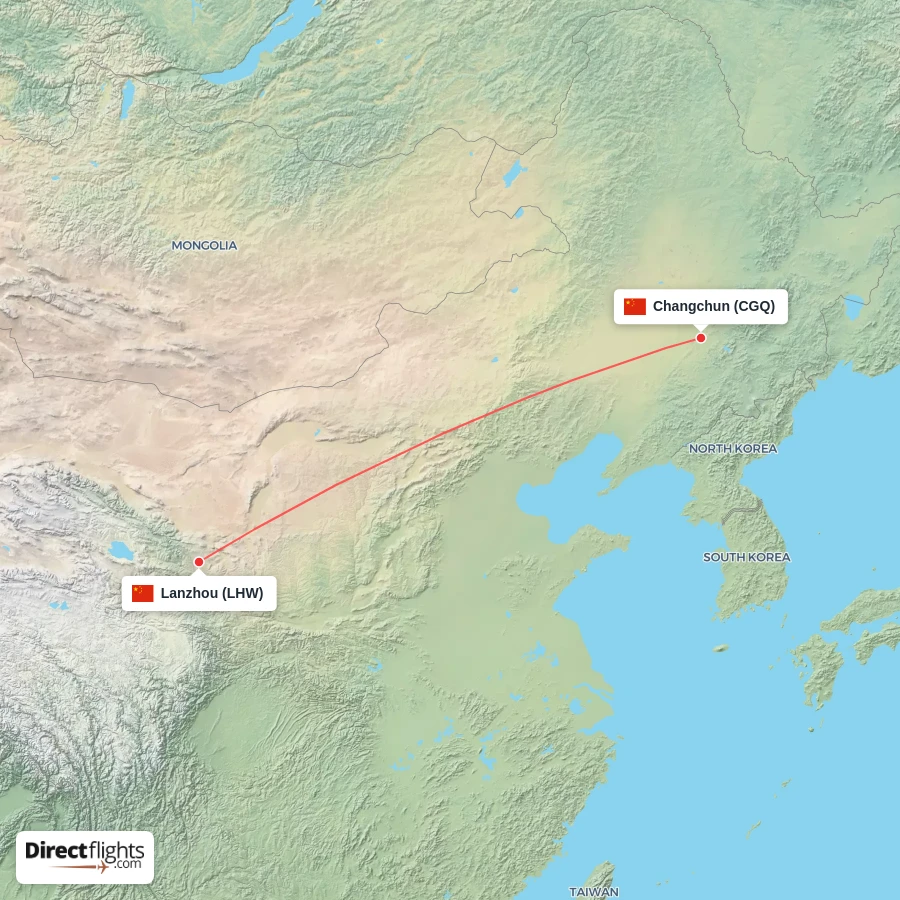 LHW - CGQ route map