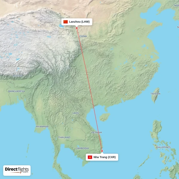 Lanzhou - Nha Trang direct flight map