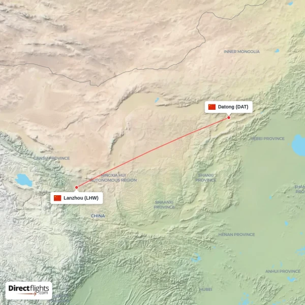 Lanzhou - Datong direct flight map
