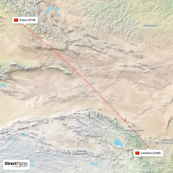 Lanzhou - Fuyun direct flight map
