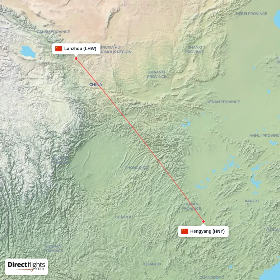 LHW - HNY route map