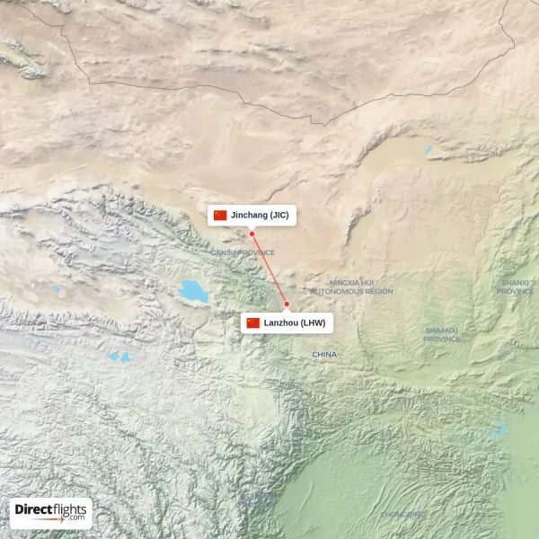 Lanzhou - Jinchang direct flight map