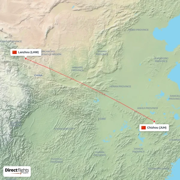 Lanzhou - Chizhou direct flight map