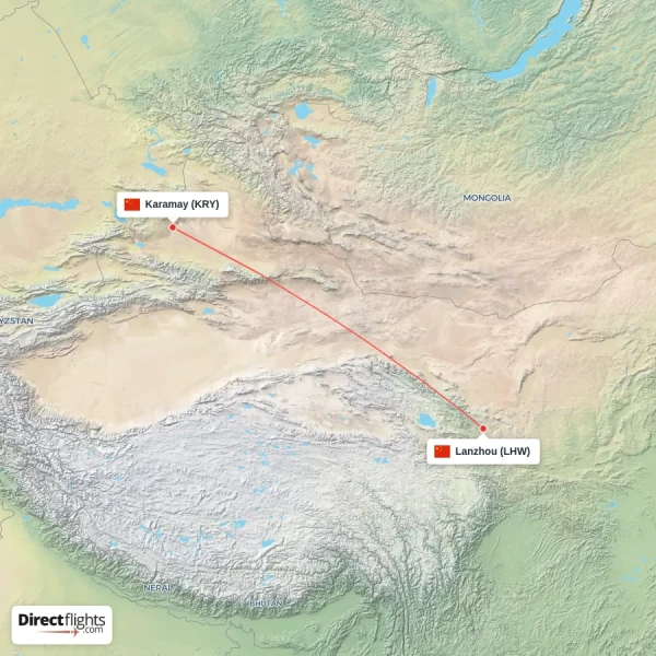 Lanzhou - Karamay direct flight map