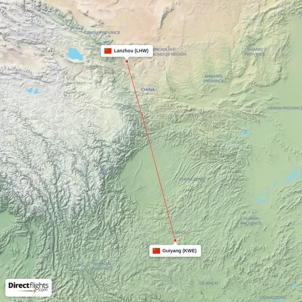Lanzhou - Guiyang direct flight map