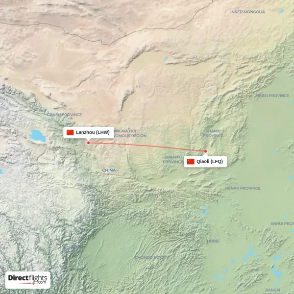 Lanzhou - Qiaoli direct flight map