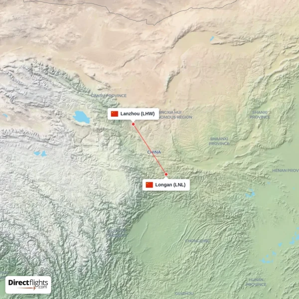 Lanzhou - Longan direct flight map