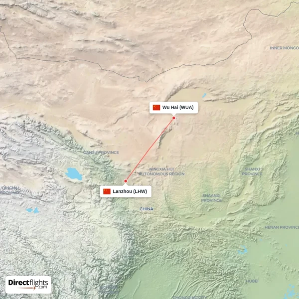 Lanzhou - Wu Hai direct flight map