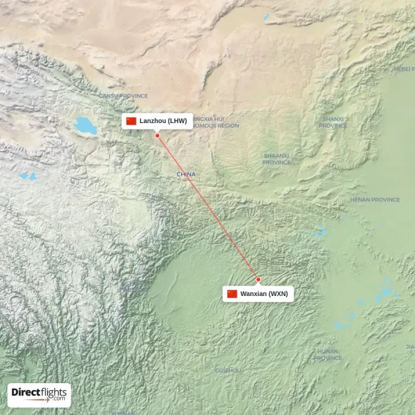Lanzhou - Wanxian direct flight map