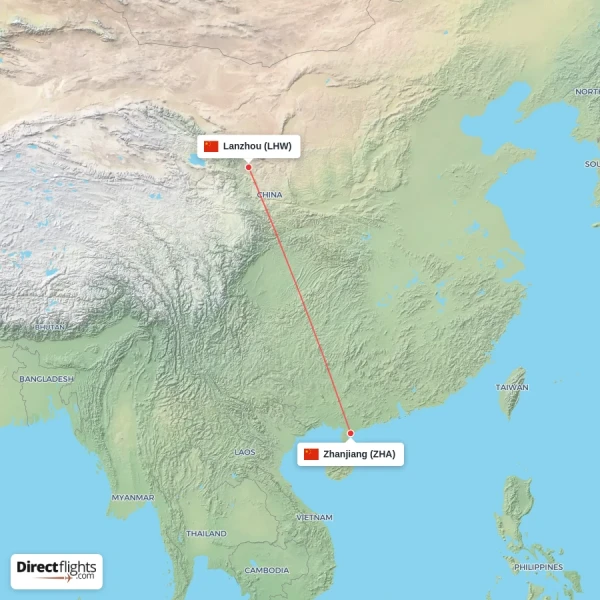 Lanzhou - Zhanjiang direct flight map