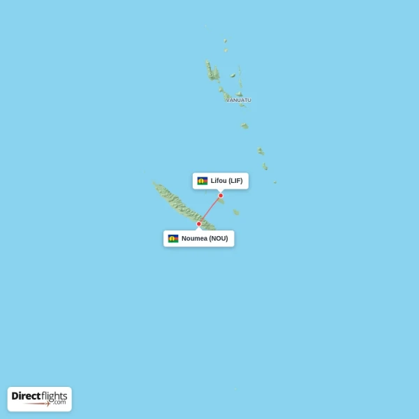 Lifou - Noumea direct flight map