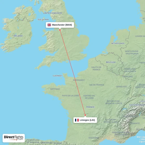 Limoges - Manchester direct flight map