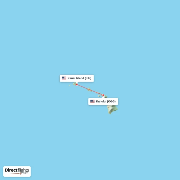 Kauai Island - Kahului direct flight map