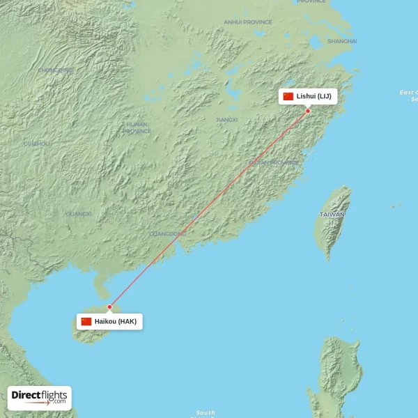 Lishui - Haikou direct flight map