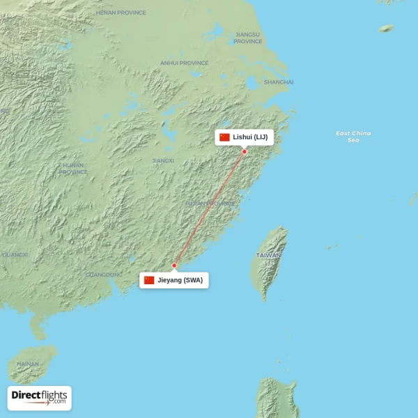 Lishui - Jieyang direct flight map