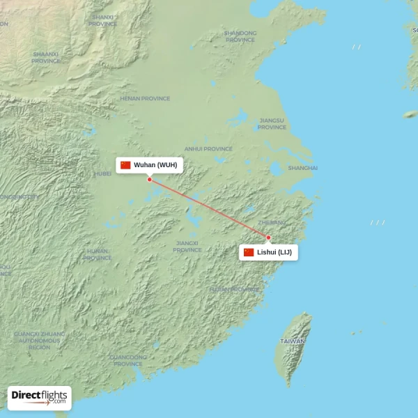 Lishui - Wuhan direct flight map