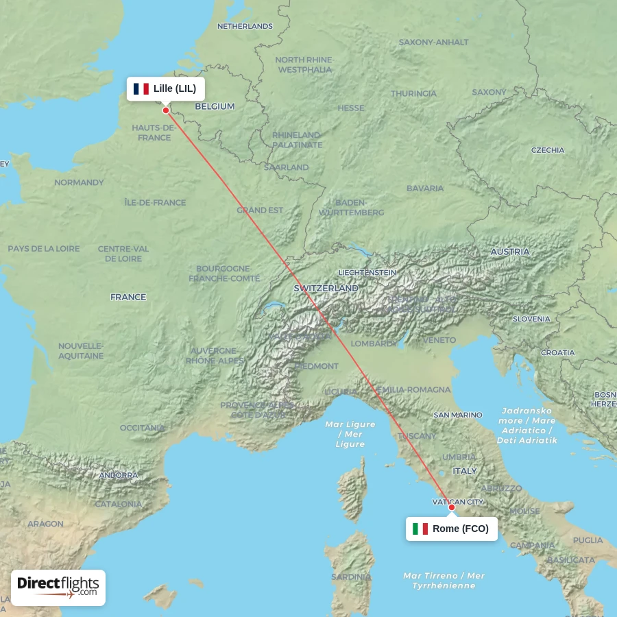 LIL - FCO route map