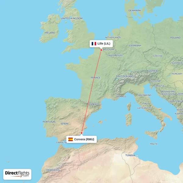 Lille - Corvera direct flight map