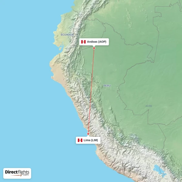 Lima - Andoas direct flight map