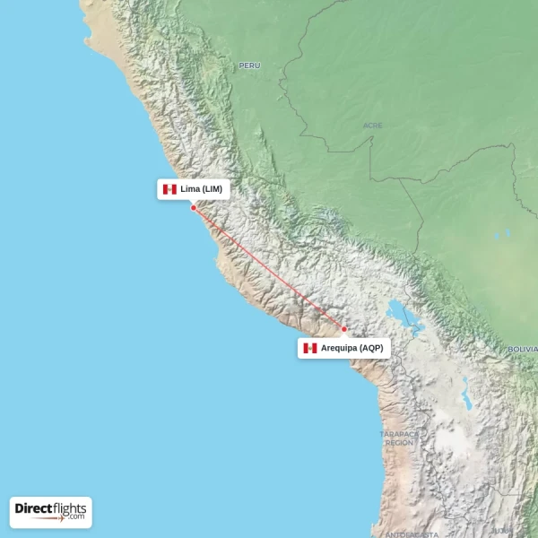 Lima - Arequipa direct flight map