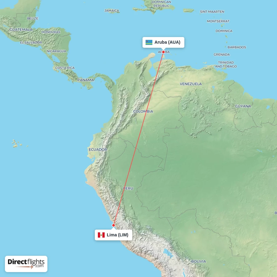 LIM - AUA route map