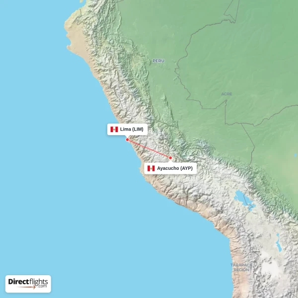 Lima - Ayacucho direct flight map