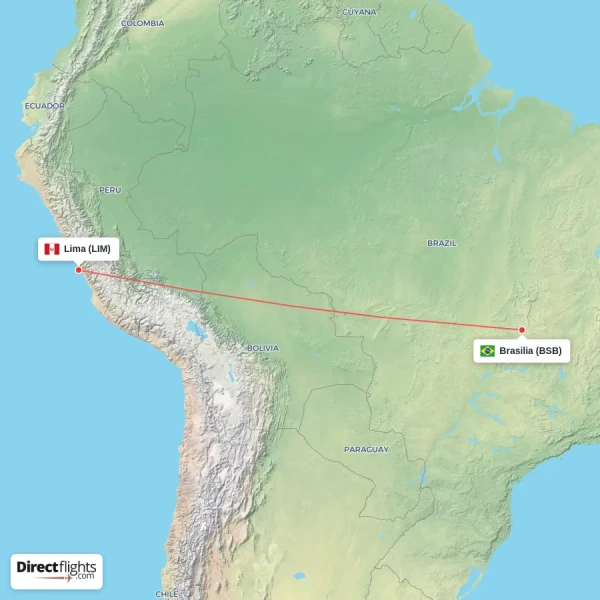 Lima - Brasilia direct flight map