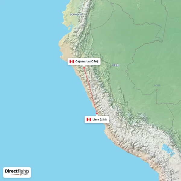 Lima - Cajamarca direct flight map