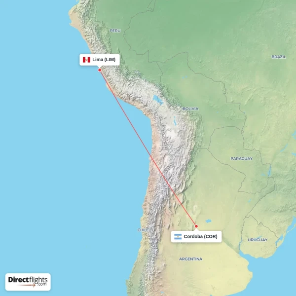Lima - Cordoba direct flight map