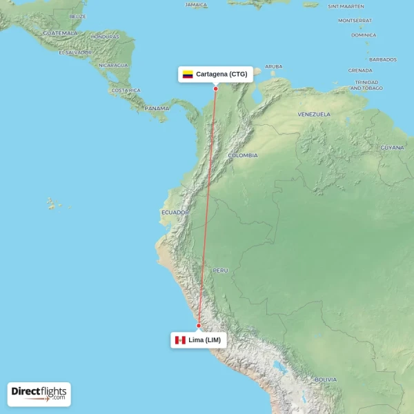 Lima - Cartagena direct flight map
