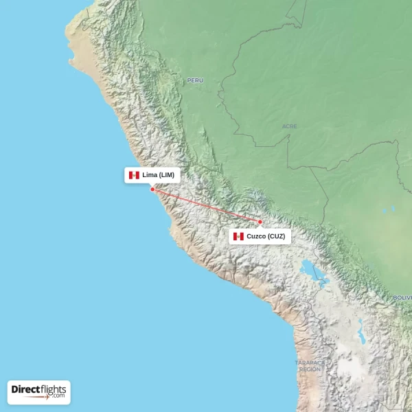 Lima - Cuzco direct flight map