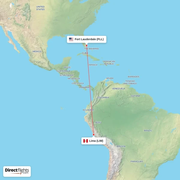Lima - Fort Lauderdale direct flight map
