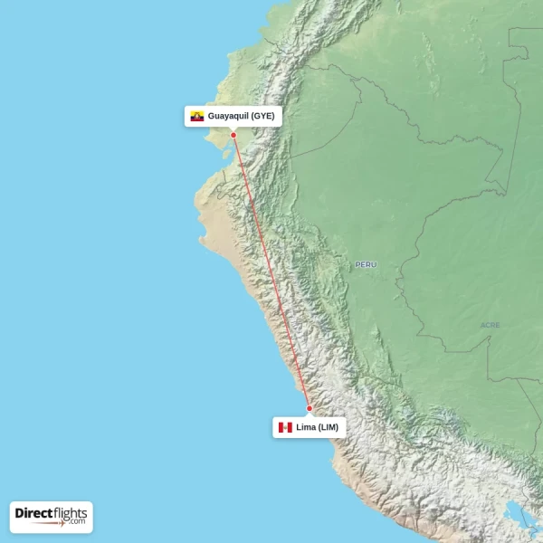 Lima - Guayaquil direct flight map