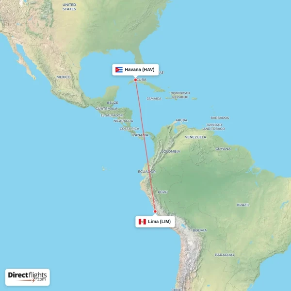 Lima - Havana direct flight map