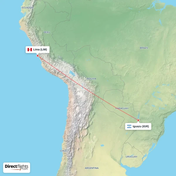Lima - Iguazu direct flight map