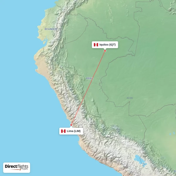 Lima - Iquitos direct flight map