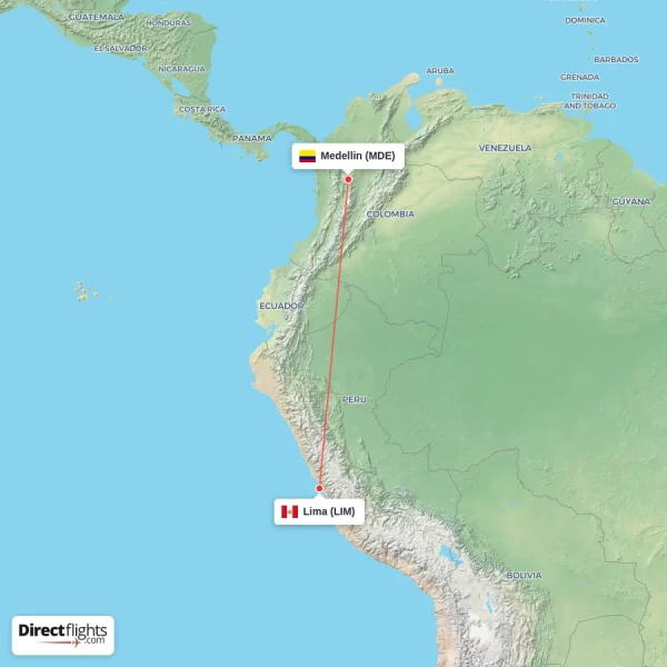 Lima - Medellin direct flight map