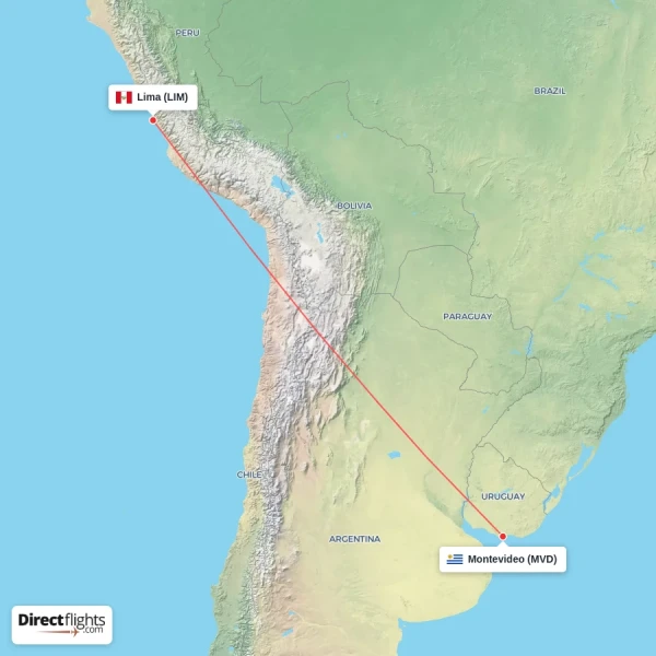 Lima - Montevideo direct flight map