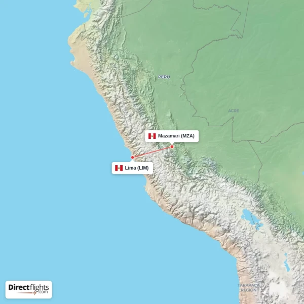 Lima - Mazamari direct flight map