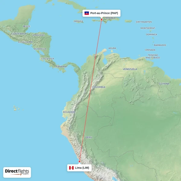 Lima - Port-au-Prince direct flight map