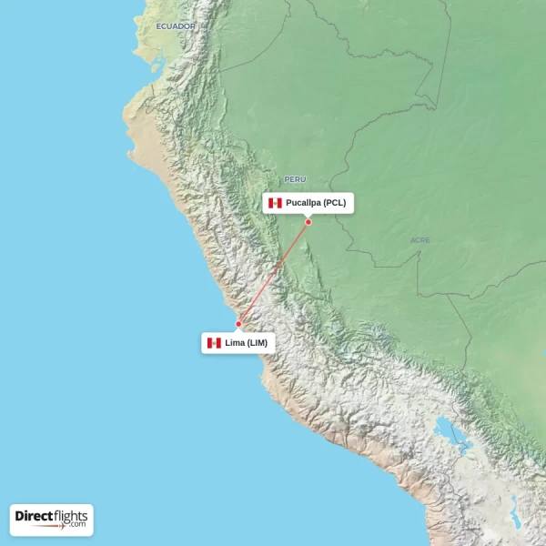 Lima - Pucallpa direct flight map